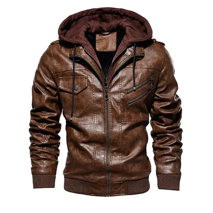 Comfortable Hooded PU Leather Jacket