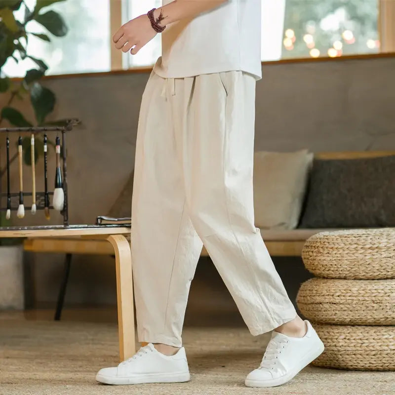 Summer Men's Cotton Linen Casual Breathable Pants