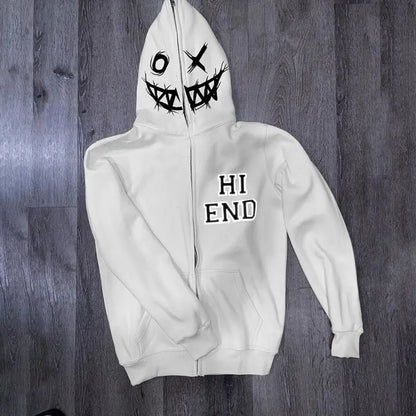 Y2k Clothes Grunge Zip Hoodie Full zip White hip hop