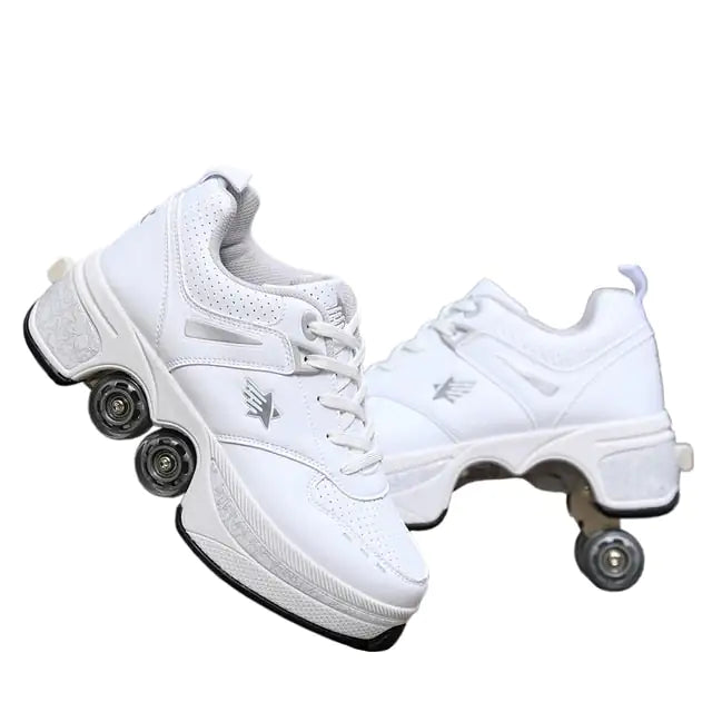 Leather Kids 4 Wheels Roller Skate Shoes