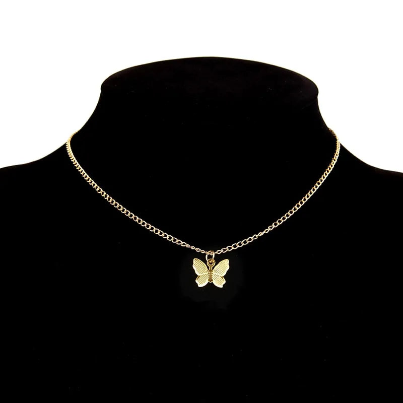 Gold Chain Butterfly Pendant Choker Necklace/earrings