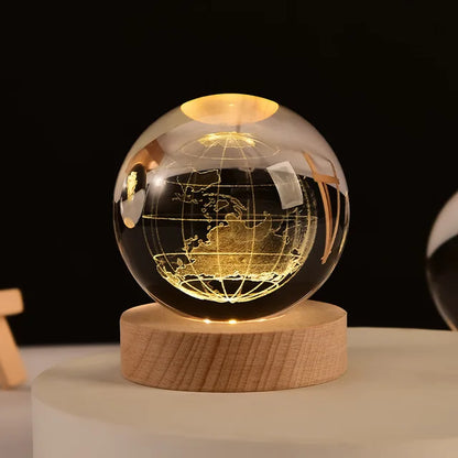 Crystal Ball Glass Planet Led Warm Night Light