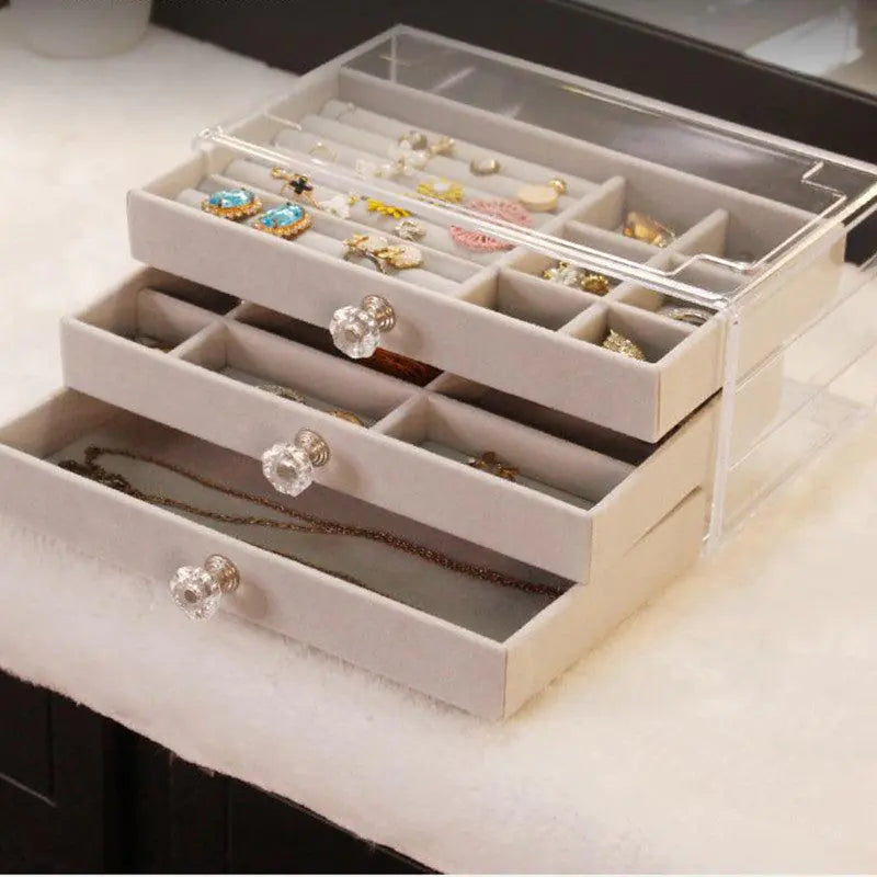 Acrylic Jewelry Box Velvet Compartments