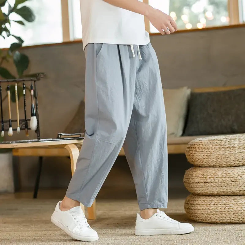 Summer Men's Cotton Linen Casual Breathable Pants