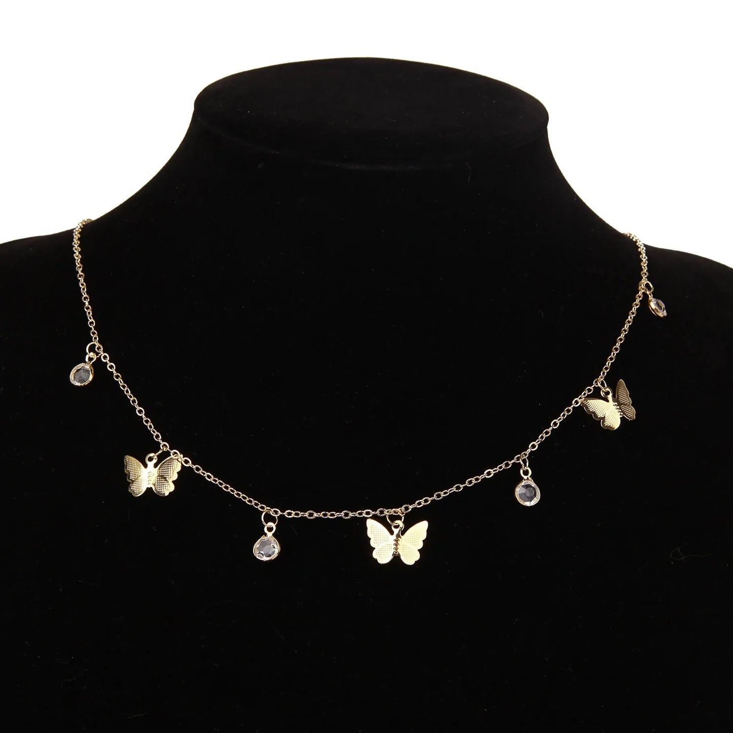 Gold Chain Butterfly Pendant Choker Necklace/earrings