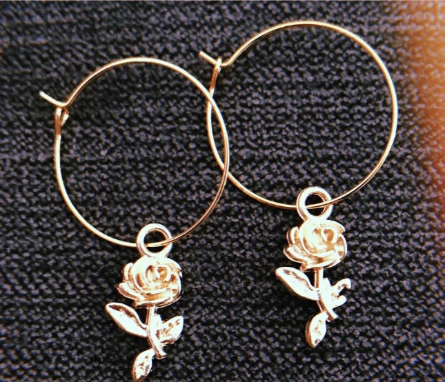 Dainty Rose Hoop Earings