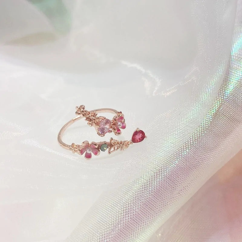 Delicate Zircon Heart Moon Adjustable Ring