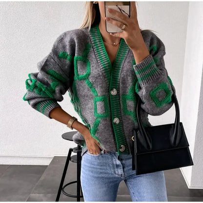 Autumn Winter Embroidered Knit Cardigan