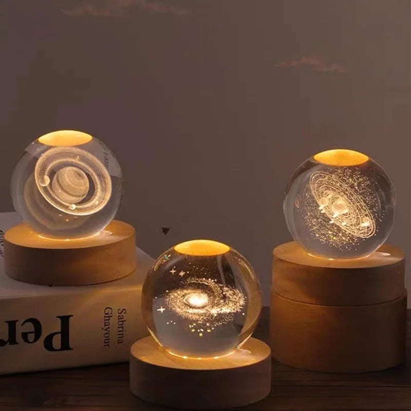 Crystal Ball Glass Planet Led Warm Night Light