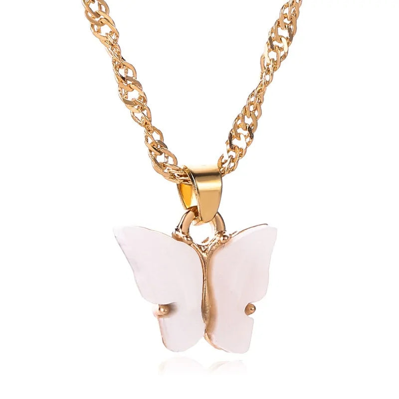 Gold Chain Butterfly Pendant Choker Necklace/earrings