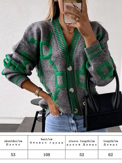 Autumn Winter Embroidered Knit Cardigan