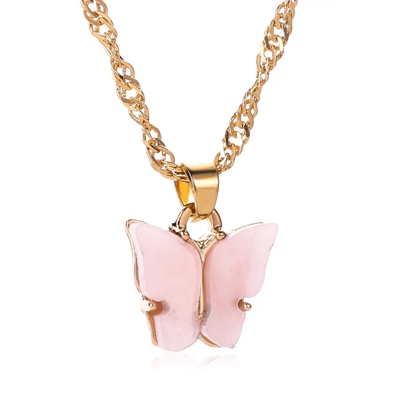 Gold Chain Butterfly Pendant Choker Necklace/earrings