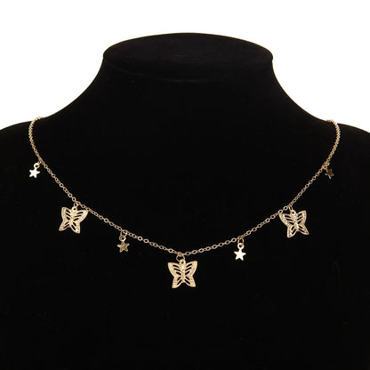 Gold Chain Butterfly Pendant Choker Necklace/earrings