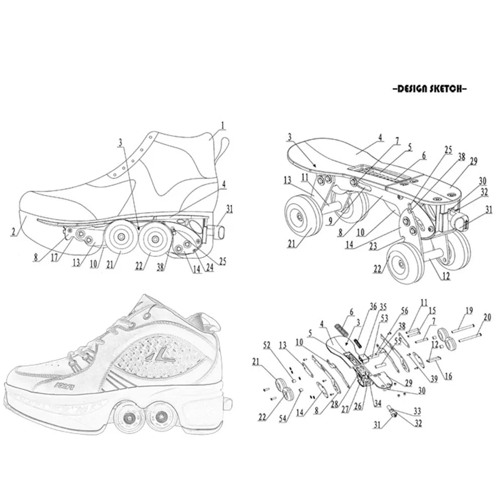 Deformation Roller Shoes 4 Wheels