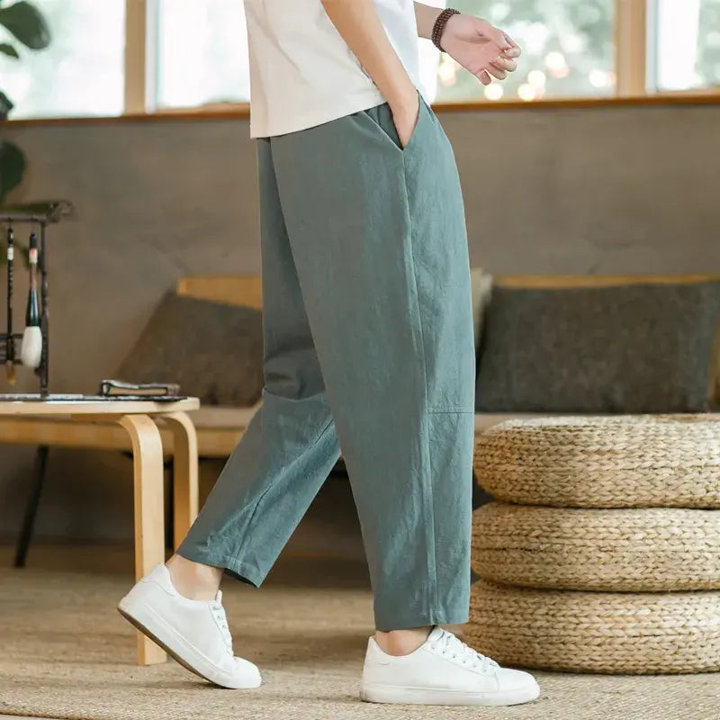 Summer Men's Cotton Linen Casual Breathable Pants