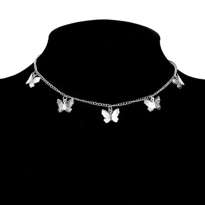 Gold Chain Butterfly Pendant Choker Necklace/earrings