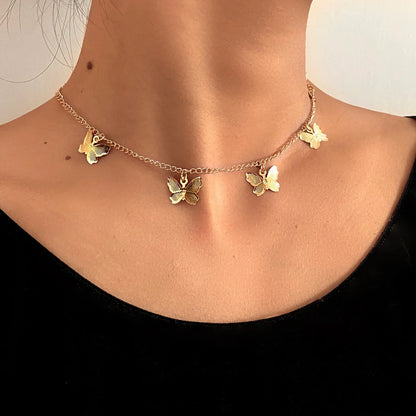 Gold Chain Butterfly Pendant Choker Necklace/earrings