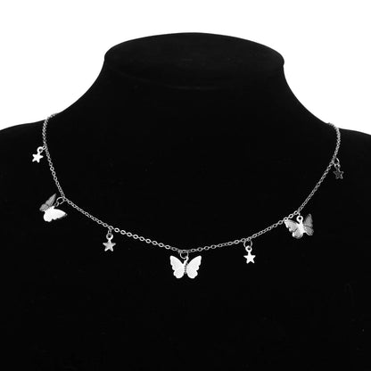 Gold Chain Butterfly Pendant Choker Necklace/earrings