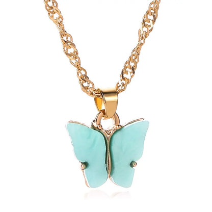 Gold Chain Butterfly Pendant Choker Necklace/earrings